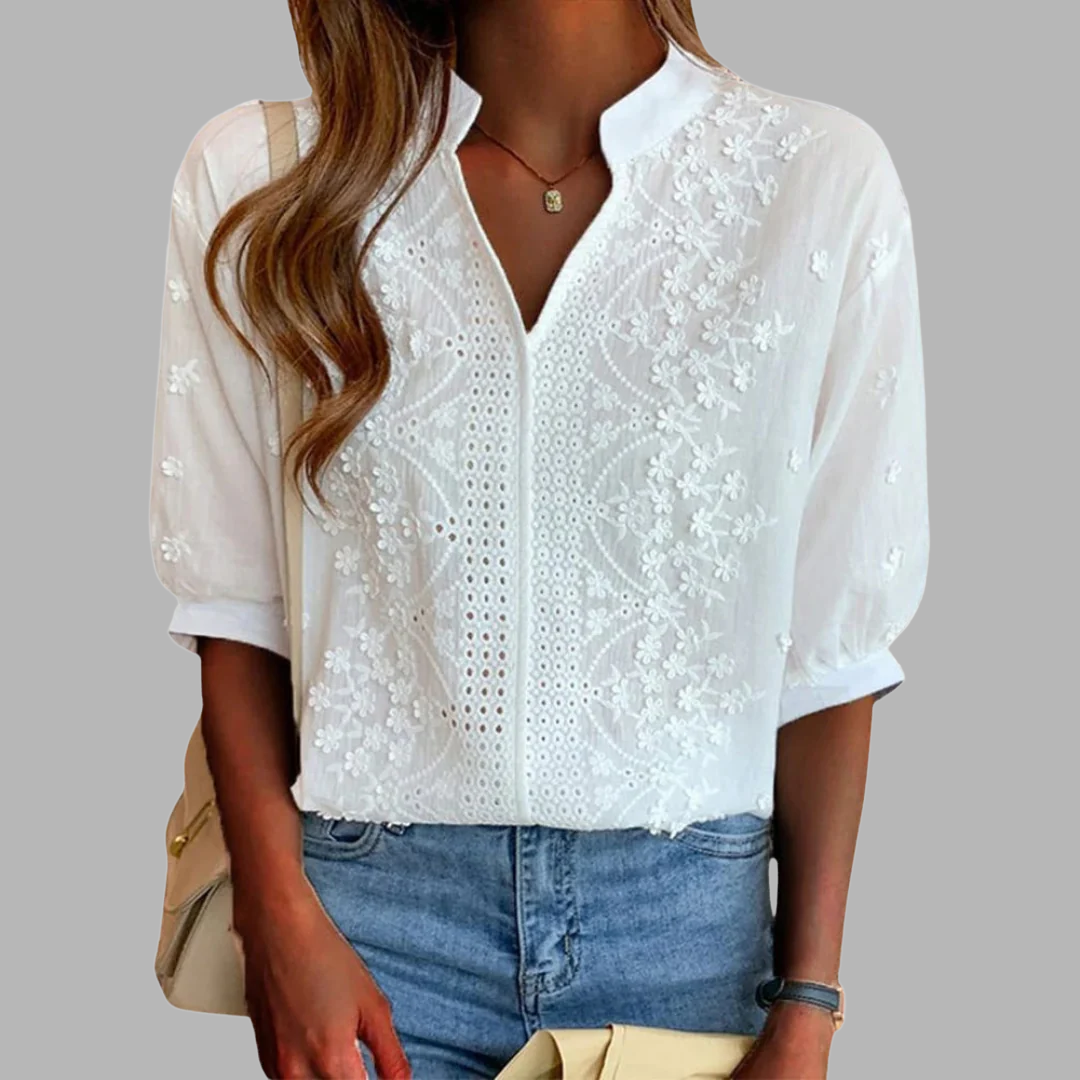 ALÉVANE | Blouse Blanche Élégante avec Manches Bouffantes Ella