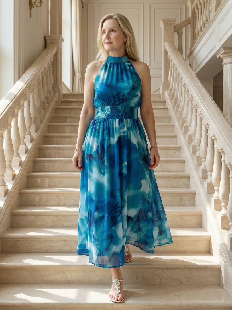 ALÉVANE | Robe Midi à Encolure Halter Froncée Sylin