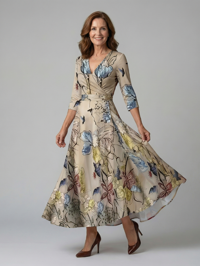 ALÉVANE | Robe Midi Croisée à Col Celine