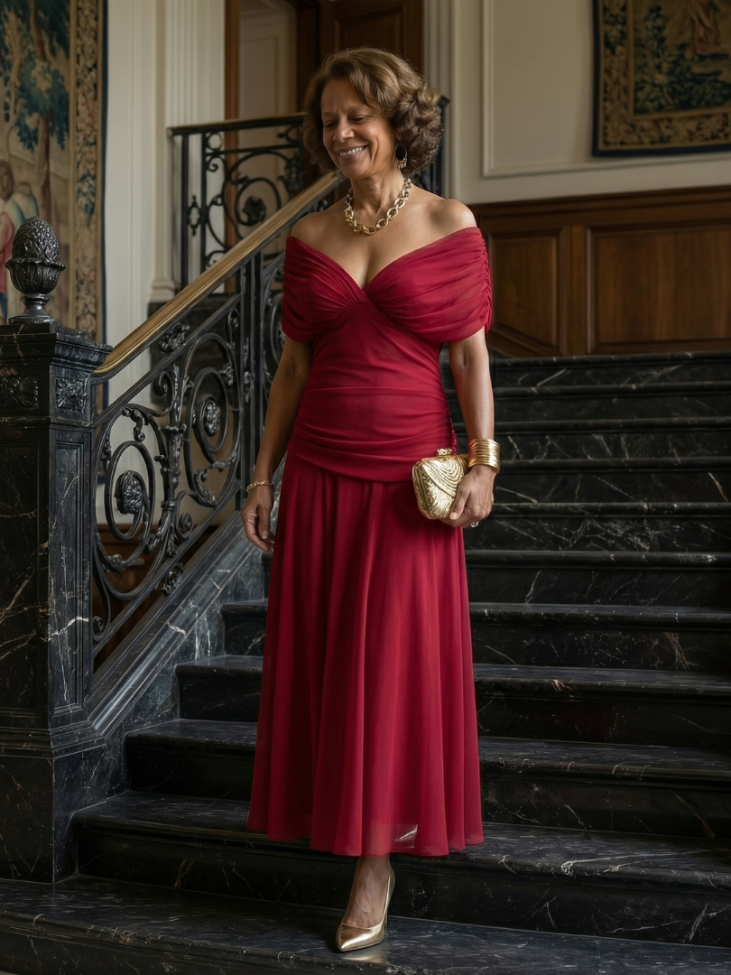 ALÉVANE | Robe Midi Décontractée à Épaules Dénudées Calen