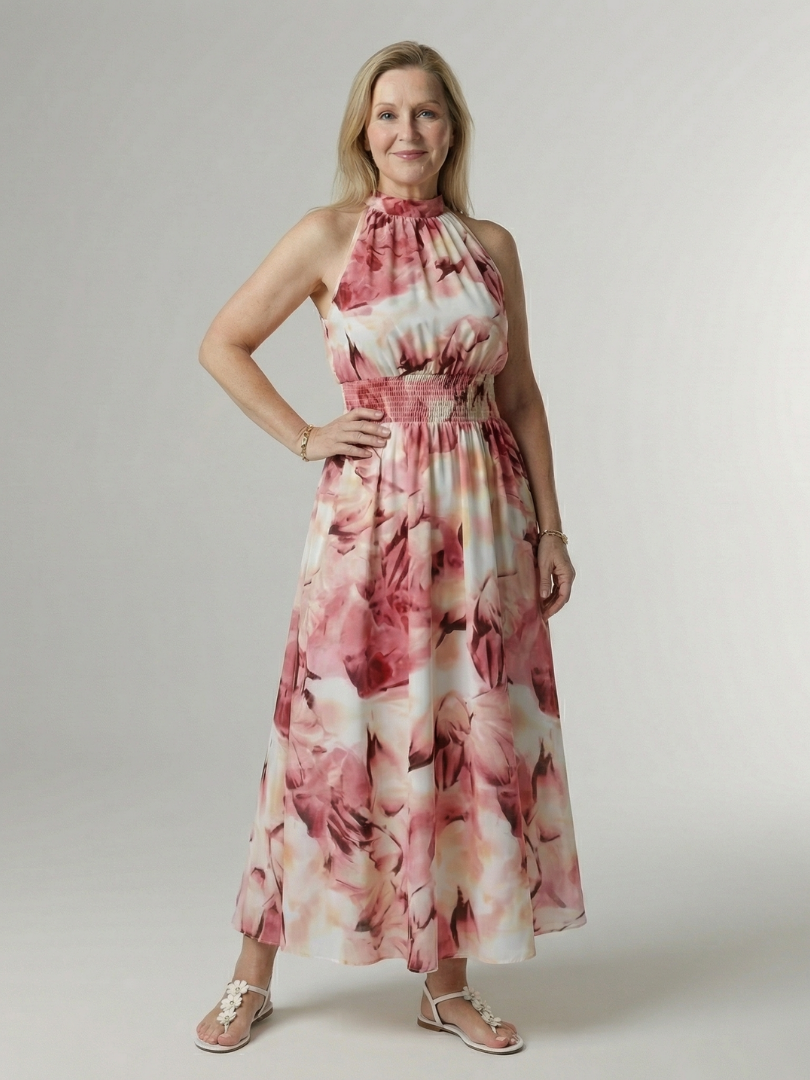 ALÉVANE | Robe Midi à Encolure Halter Froncée Sylin