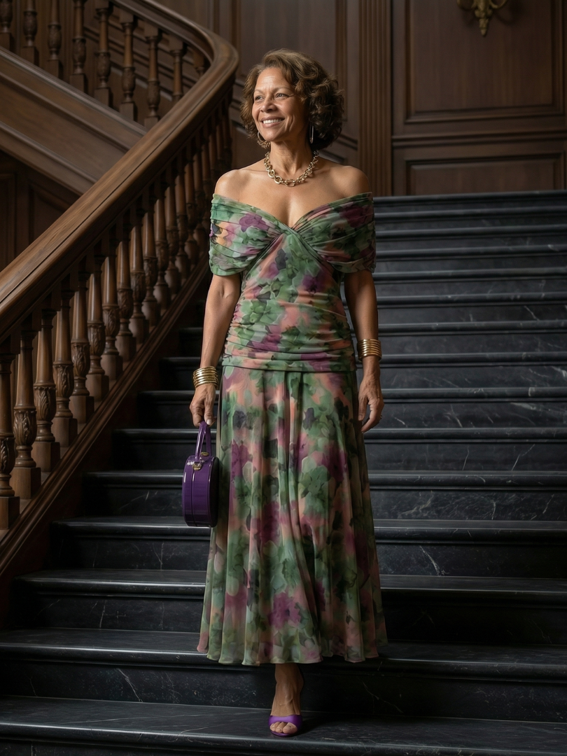 ALÉVANE | Robe Midi Décontractée à Épaules Dénudées Calen