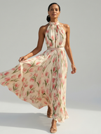 ALÉVANE | Robe Midi à Col Halter à Fleurs Aurelle