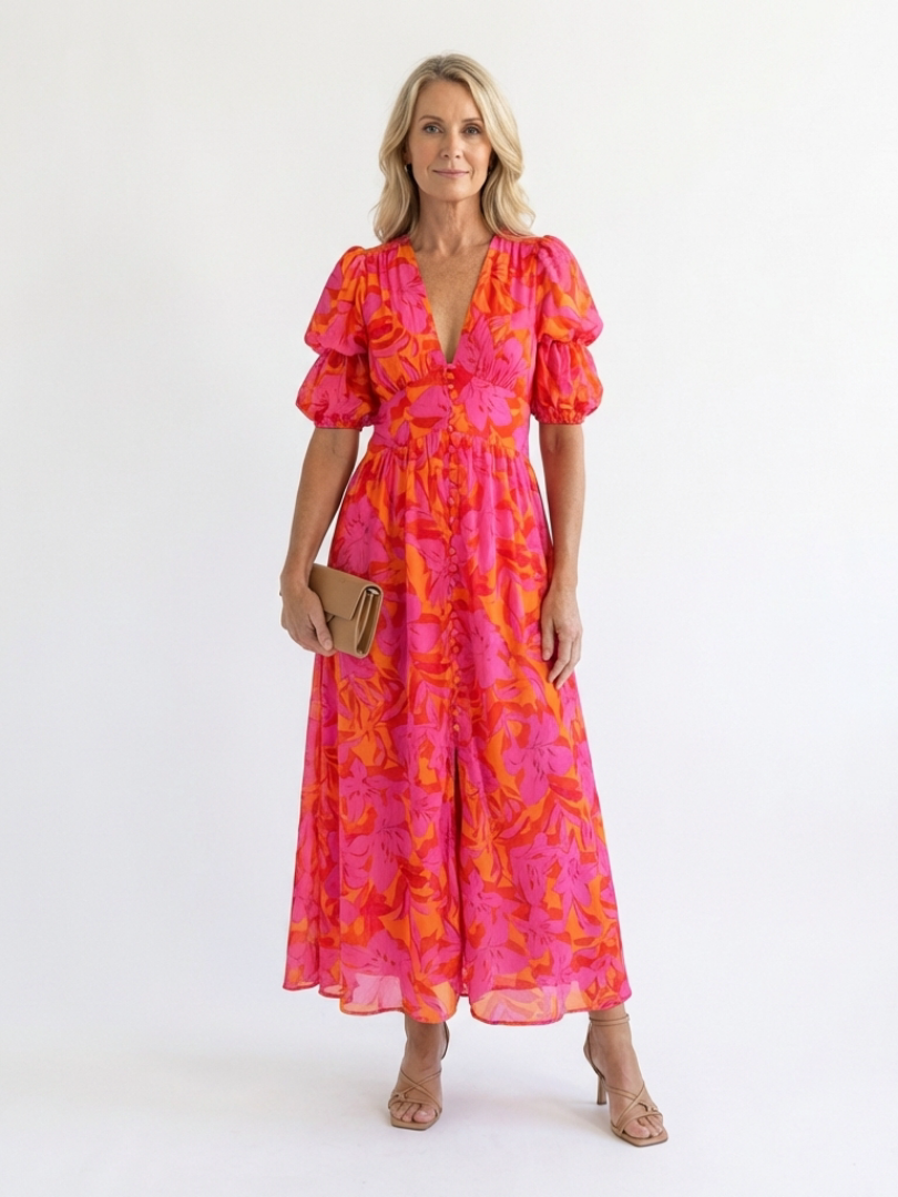 ALÉVANE | Robe Midi à Manches Bouffantes Willow