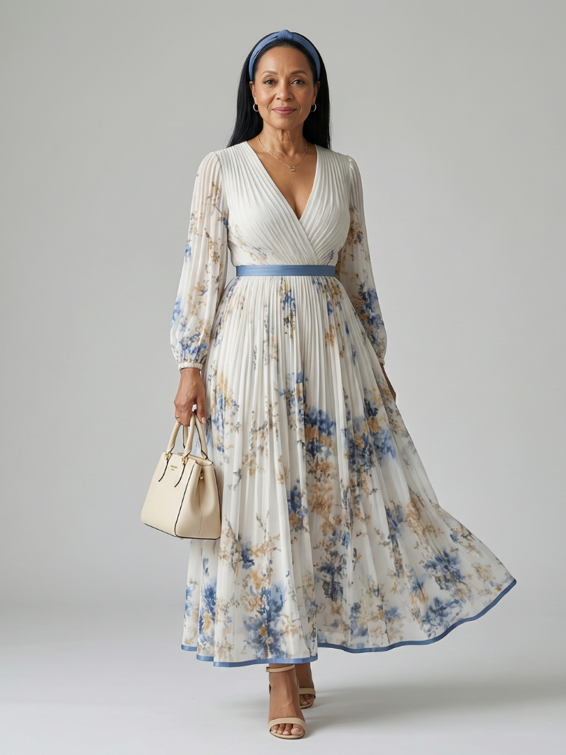 ALÉVANE | Robe Midi Plissée à Enveloppe Rielle