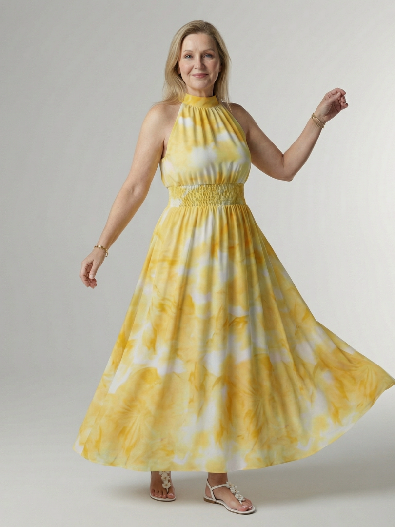 ALÉVANE | Robe Midi à Encolure Halter Froncée Sylin