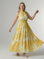 ALÉVANE | Robe Midi à Encolure Halter Froncée Sylin
