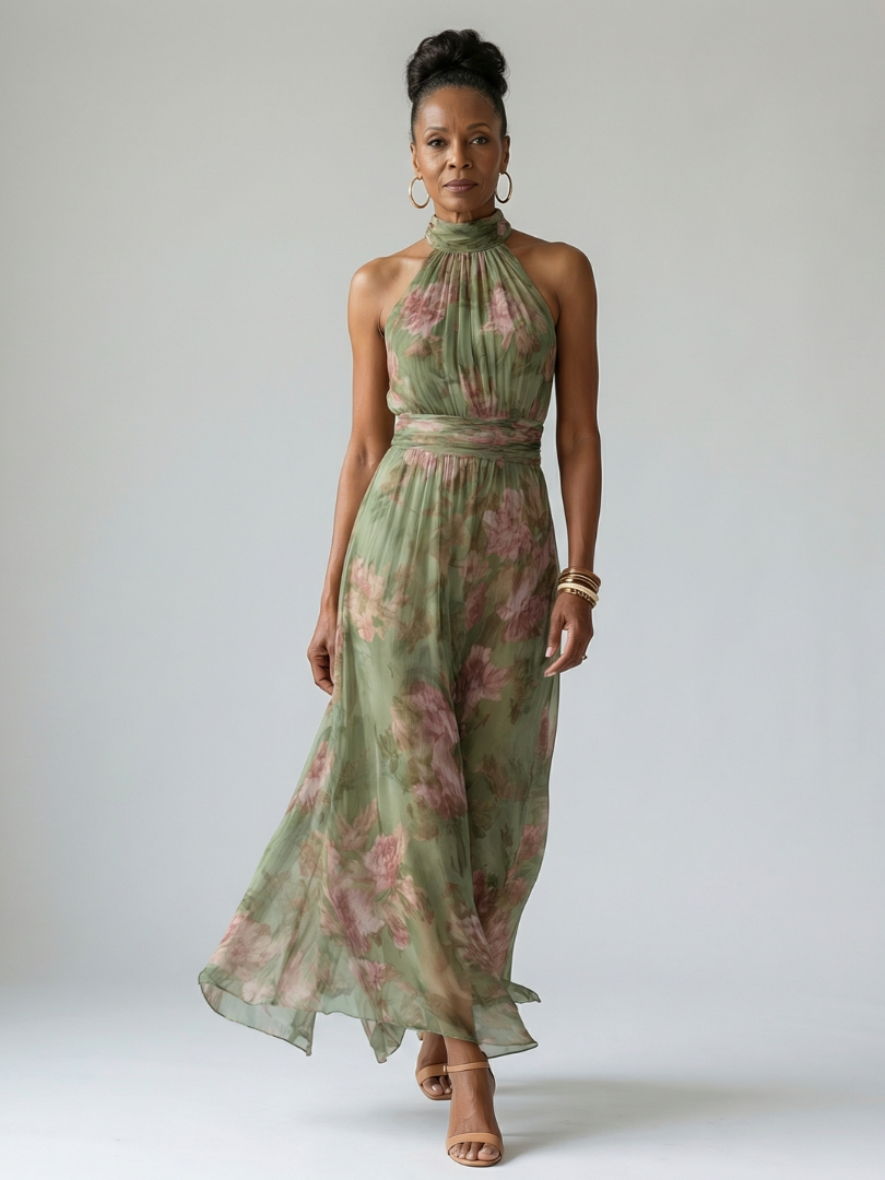 ALÉVANE  | Robe Midi à Encolure Halter Froncée Mirelle