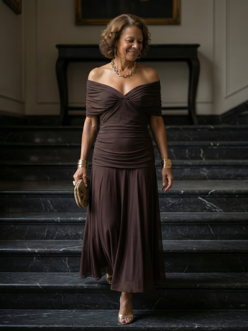 ALÉVANE | Robe Midi Décontractée à Épaules Dénudées Calen