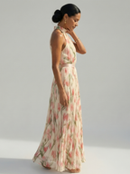 ALÉVANE | Robe Midi à Col Halter à Fleurs Aurelle