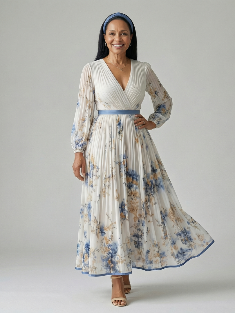 ALÉVANE | Robe Midi Plissée à Enveloppe Rielle
