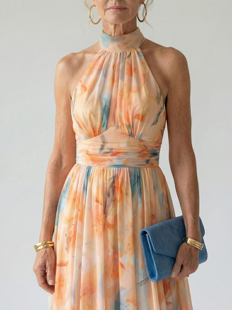 ALÉVANE | Robe Midi à Col Halter Doux Elin