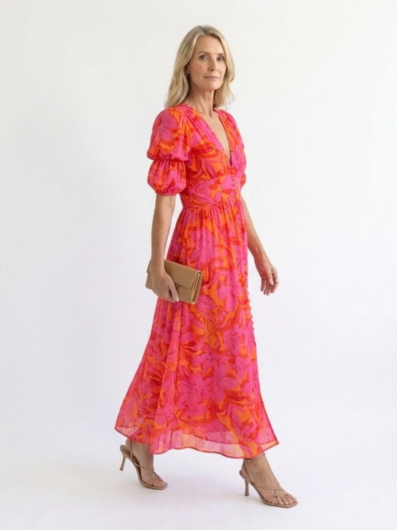 ALÉVANE | Robe Midi à Manches Bouffantes Willow
