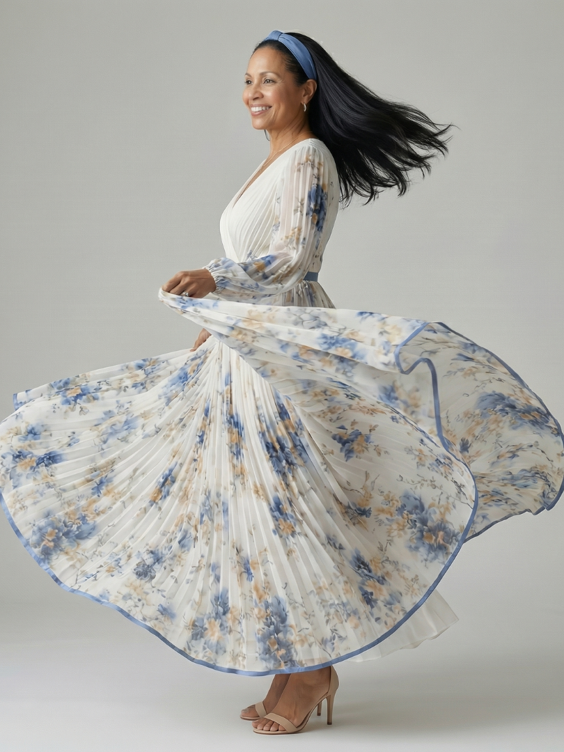 ALÉVANE | Robe Midi Plissée à Enveloppe Rielle
