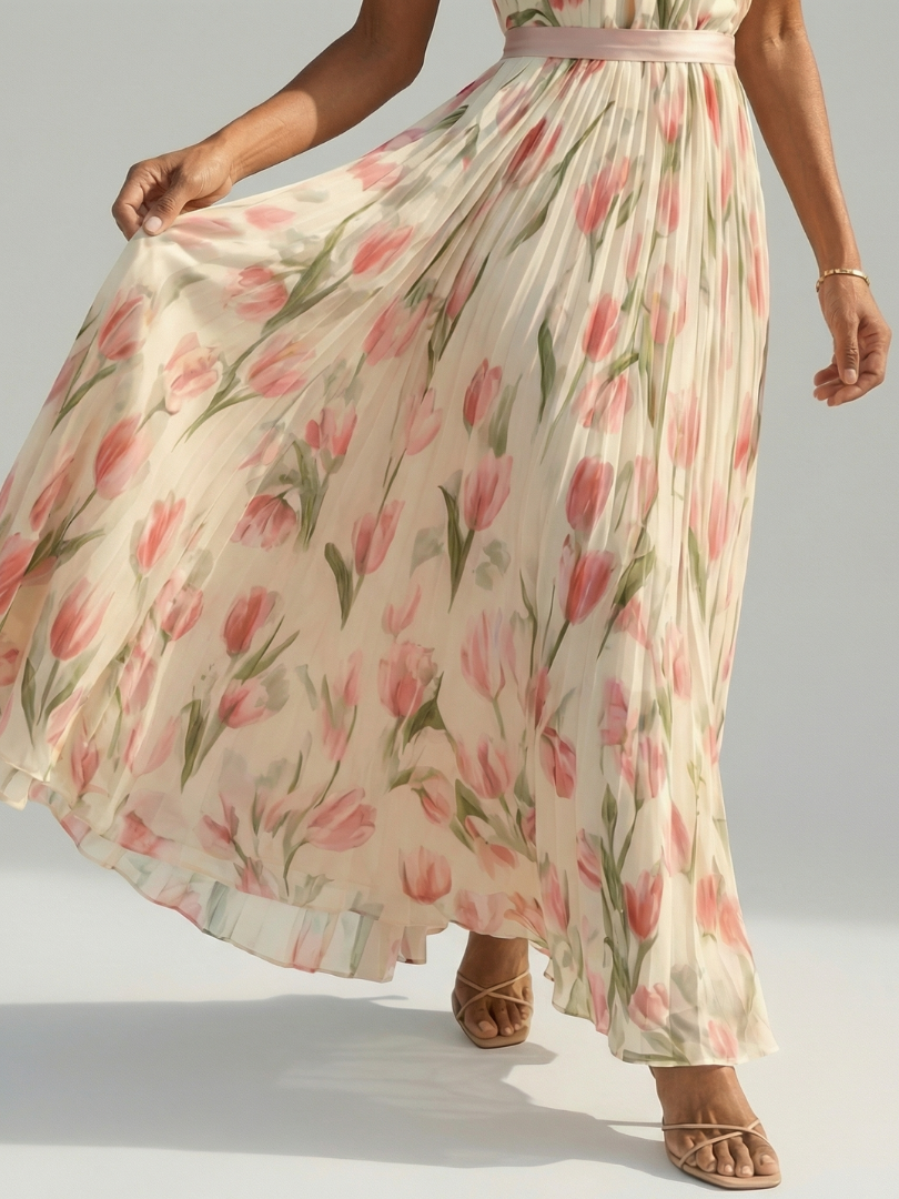 ALÉVANE | Robe Midi à Col Halter à Fleurs Aurelle