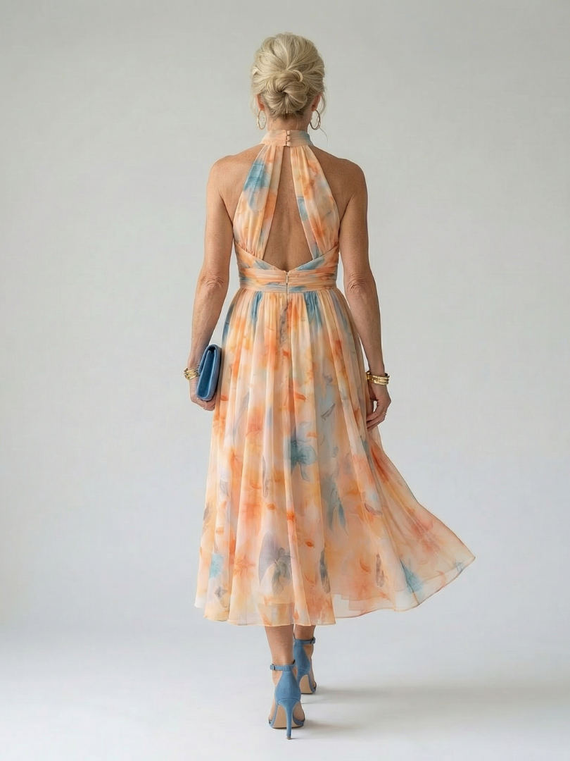 ALÉVANE | Robe Midi à Col Halter Doux Elin