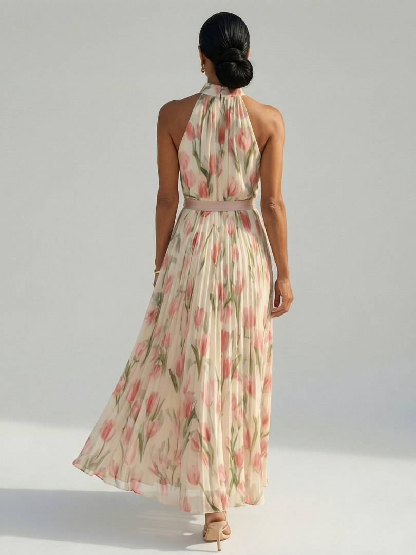 ALÉVANE | Robe Midi à Col Halter à Fleurs Aurelle