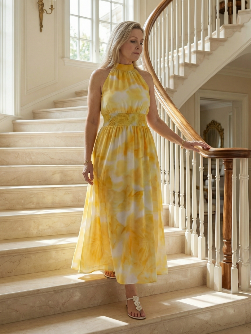 ALÉVANE | Robe Midi à Encolure Halter Froncée Sylin