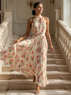 ALÉVANE | Robe Midi à Col Halter à Fleurs Aurelle