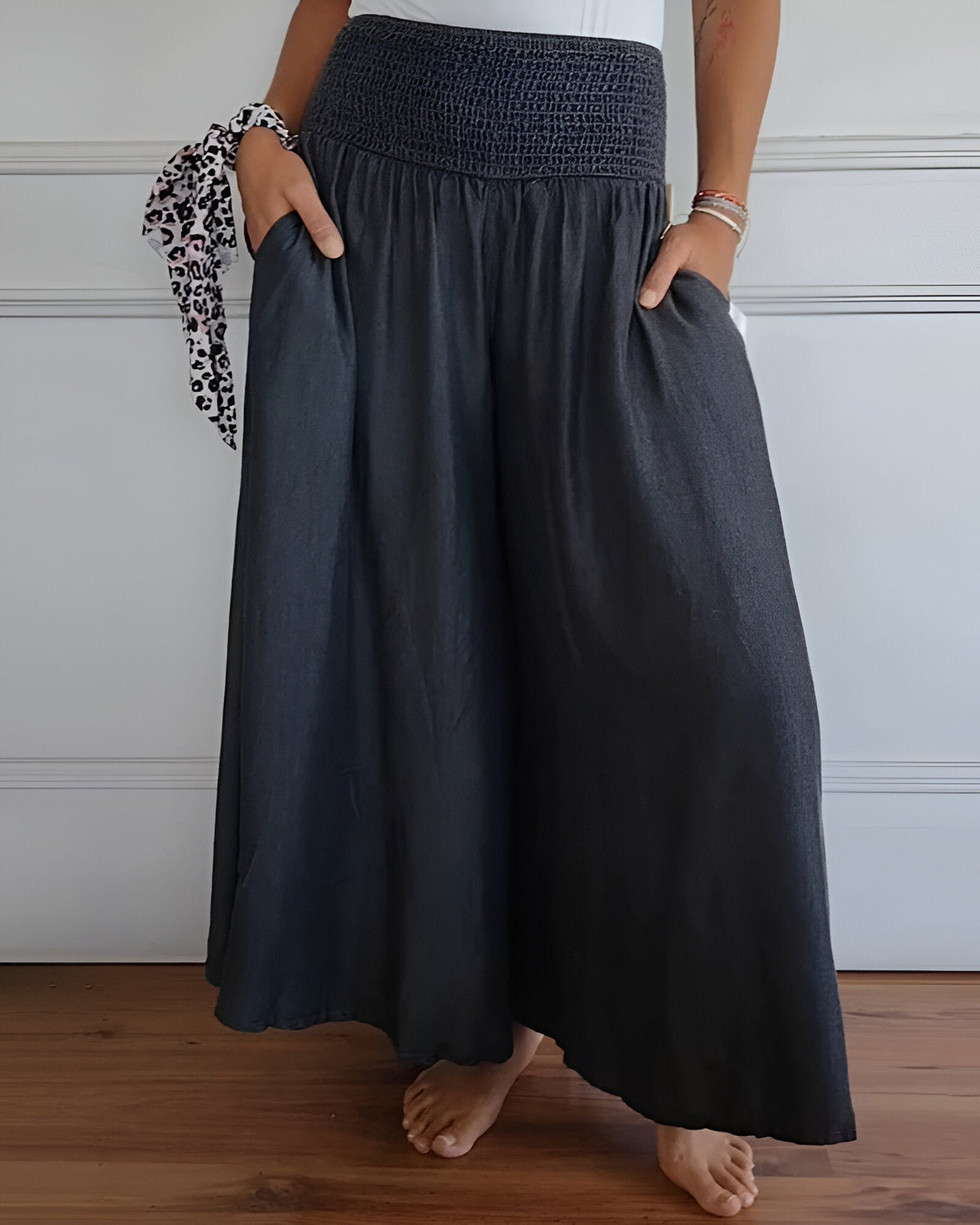 ALÉVANE | Pantalon large pour femme avec taille smockée