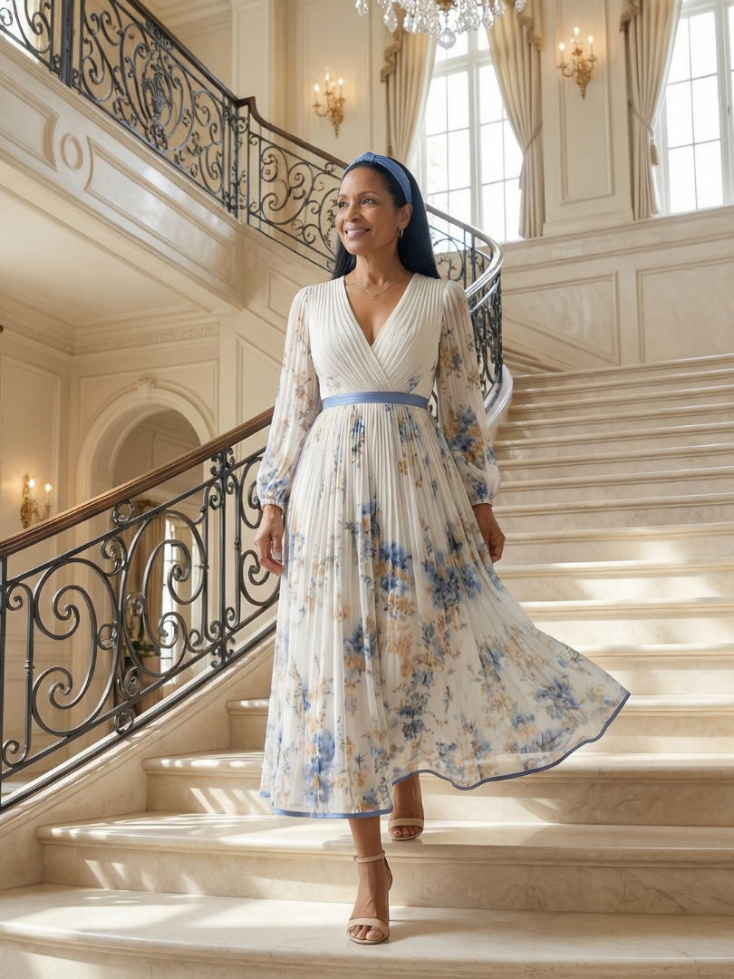 ALÉVANE | Robe Midi Plissée à Enveloppe Rielle