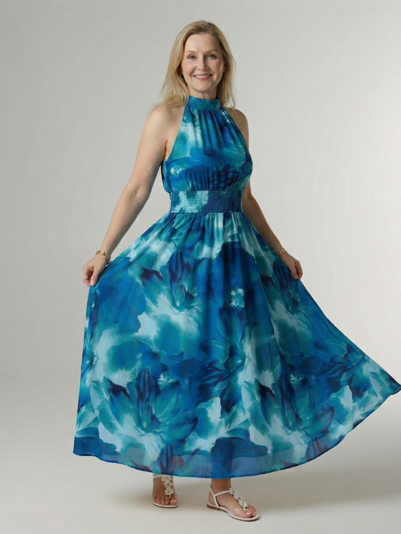 ALÉVANE | Robe Midi à Encolure Halter Froncée Sylin