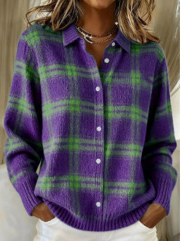 ALÉVANE | Cardigan Doux Carreaux Violets Élise