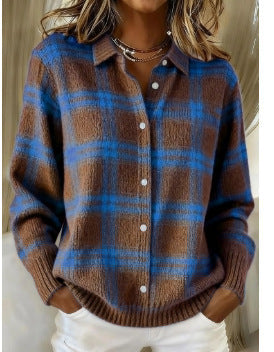 ALÉVANE | Cardigan Carreaux Marron et Bleu Lucie