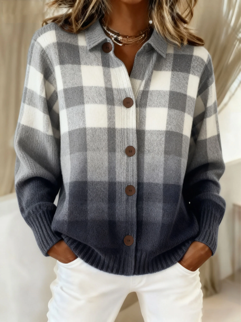 ALÉVANE | Cardigan Carreaux Gris Dégradés Amélie