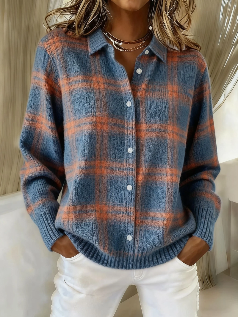 ALÉVANE | Cardigan Carreaux Bleu Chaud Aveline