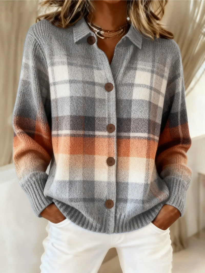 ALÉVANE | Cardigan Carreaux Dégradés Chauds Mathilde