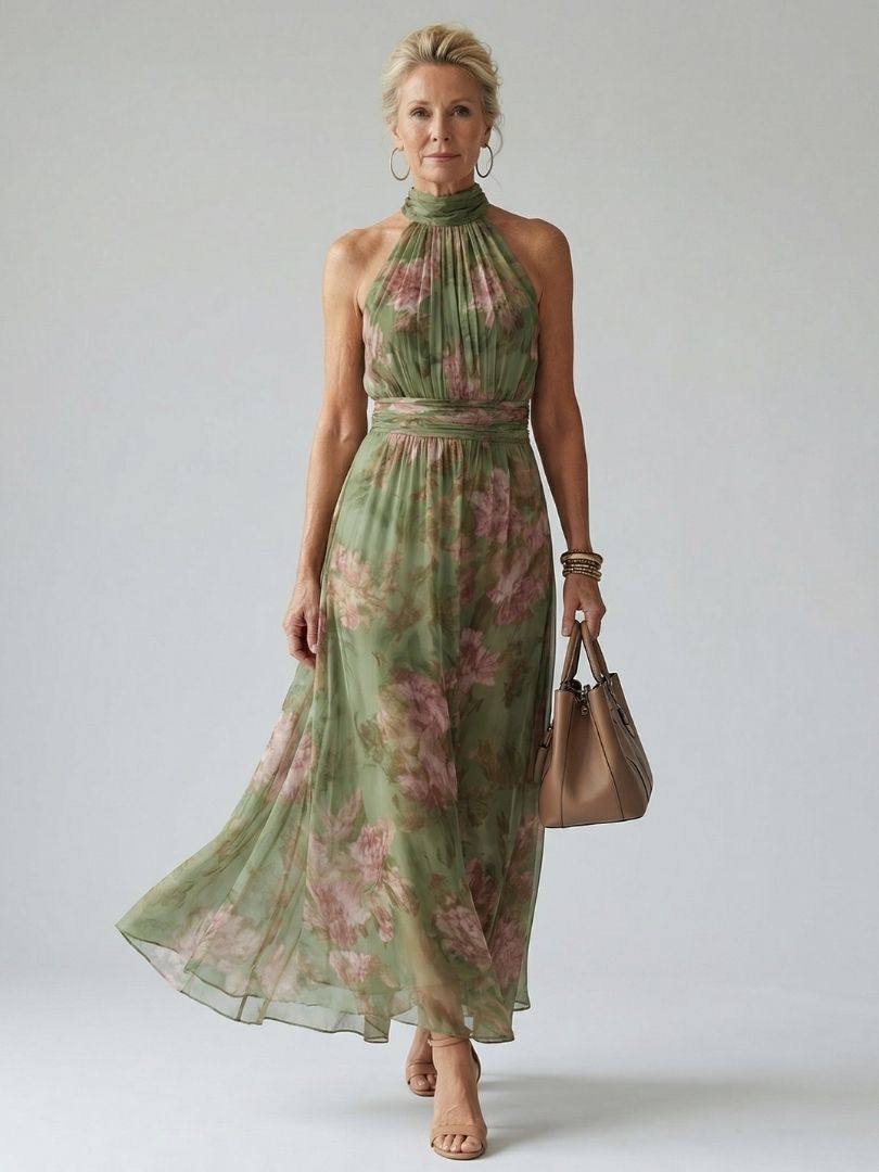 ALÉVANE  | Robe Midi à Encolure Halter Froncée Mirelle