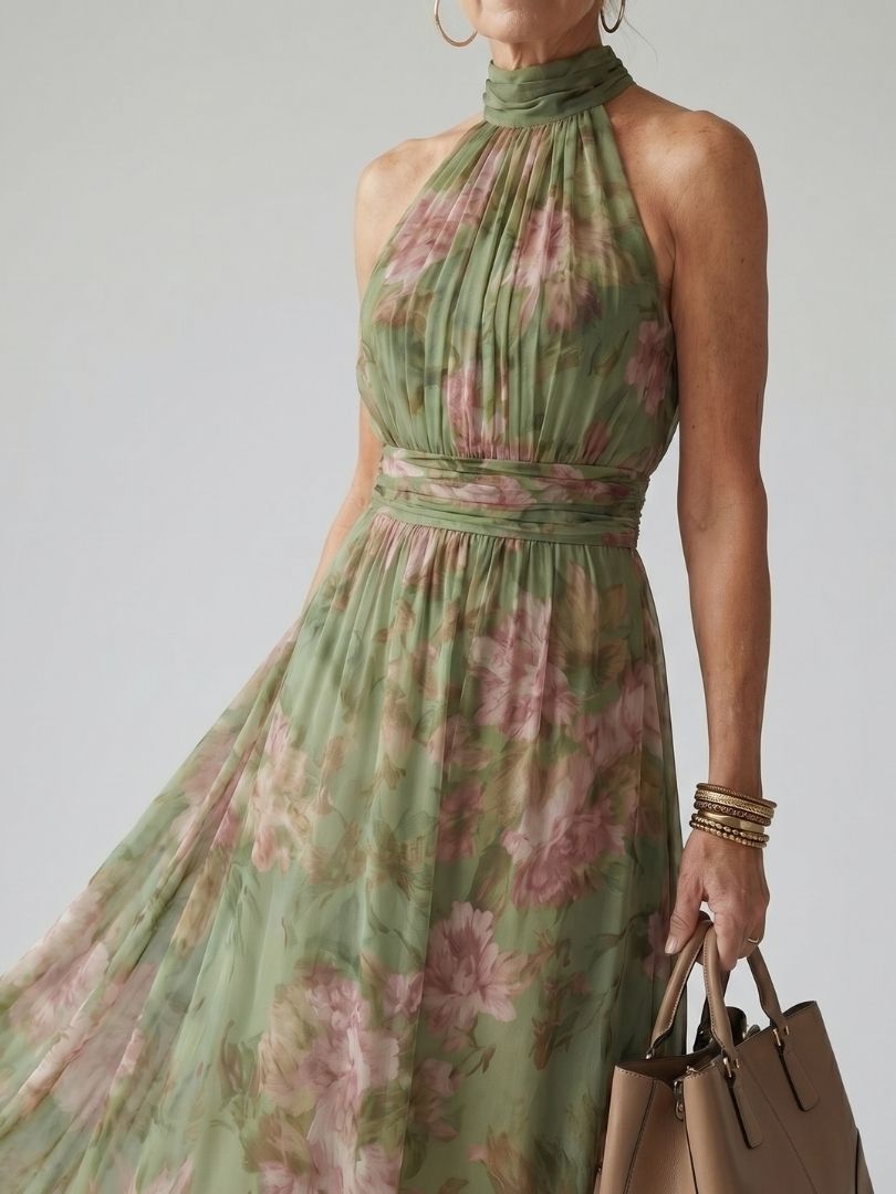 ALÉVANE  | Robe Midi à Encolure Halter Froncée Mirelle