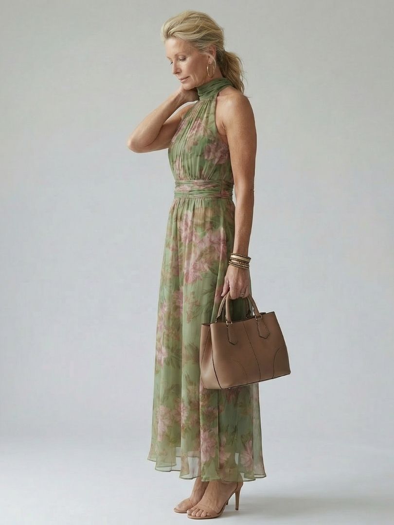 ALÉVANE  | Robe Midi à Encolure Halter Froncée Mirelle