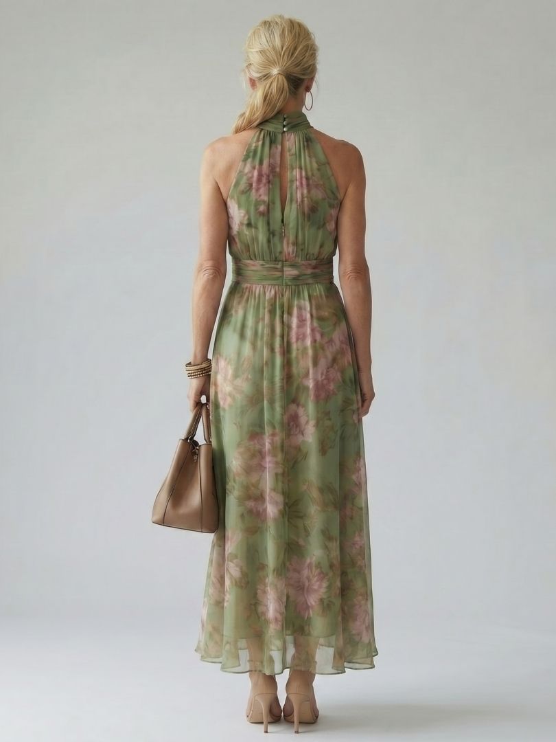 ALÉVANE  | Robe Midi à Encolure Halter Froncée Mirelle