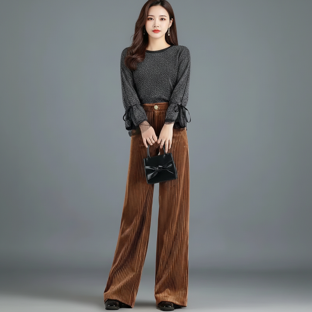 ALÉVANE | PANTALON EN VELOURS TRICOTÉ TAILLE HAUTE POUR FEMME