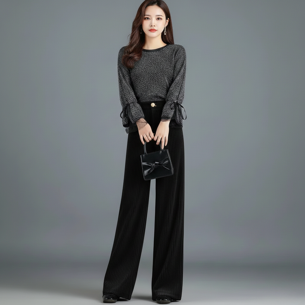 ALÉVANE | PANTALON EN VELOURS TRICOTÉ TAILLE HAUTE POUR FEMME