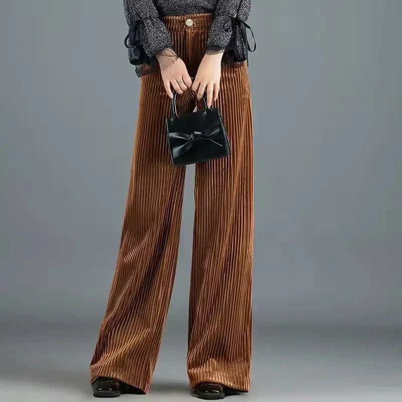 ALÉVANE | PANTALON EN VELOURS TRICOTÉ TAILLE HAUTE POUR FEMME