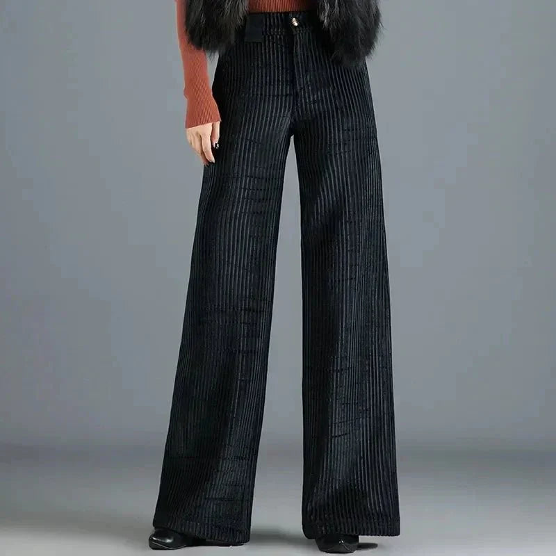 ALÉVANE | PANTALON EN VELOURS TRICOTÉ TAILLE HAUTE POUR FEMME