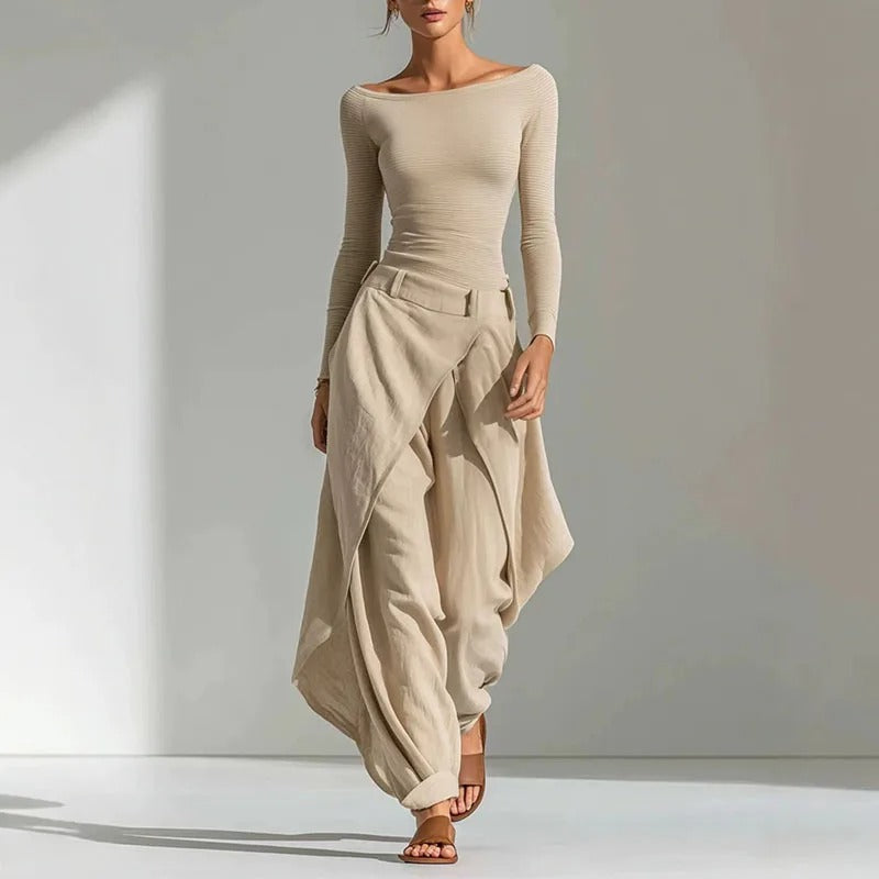 ALÉVANE | Clarissa : ensemble deux pièces avec pantalon fluide asymétrique